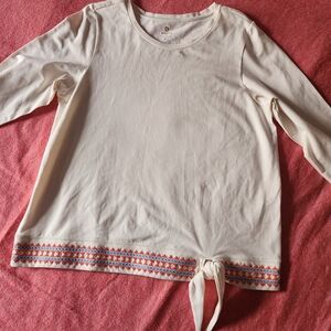 Spartina 449 Cream Long Sleeve Top with Colorful Hem